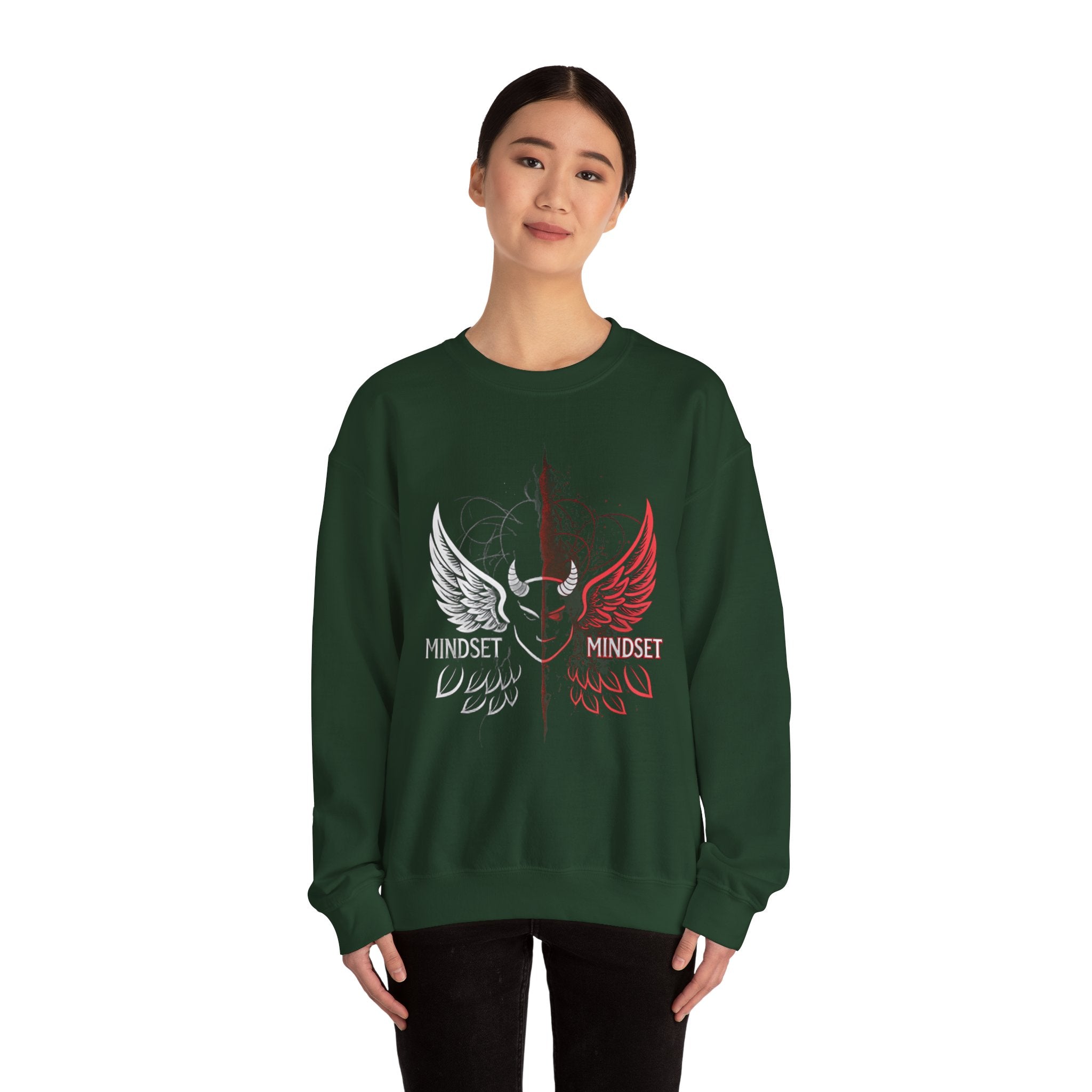 Mindset- Angel Wings Crest Sweatshirt — Split Heart & Wings Graphic Crewneck