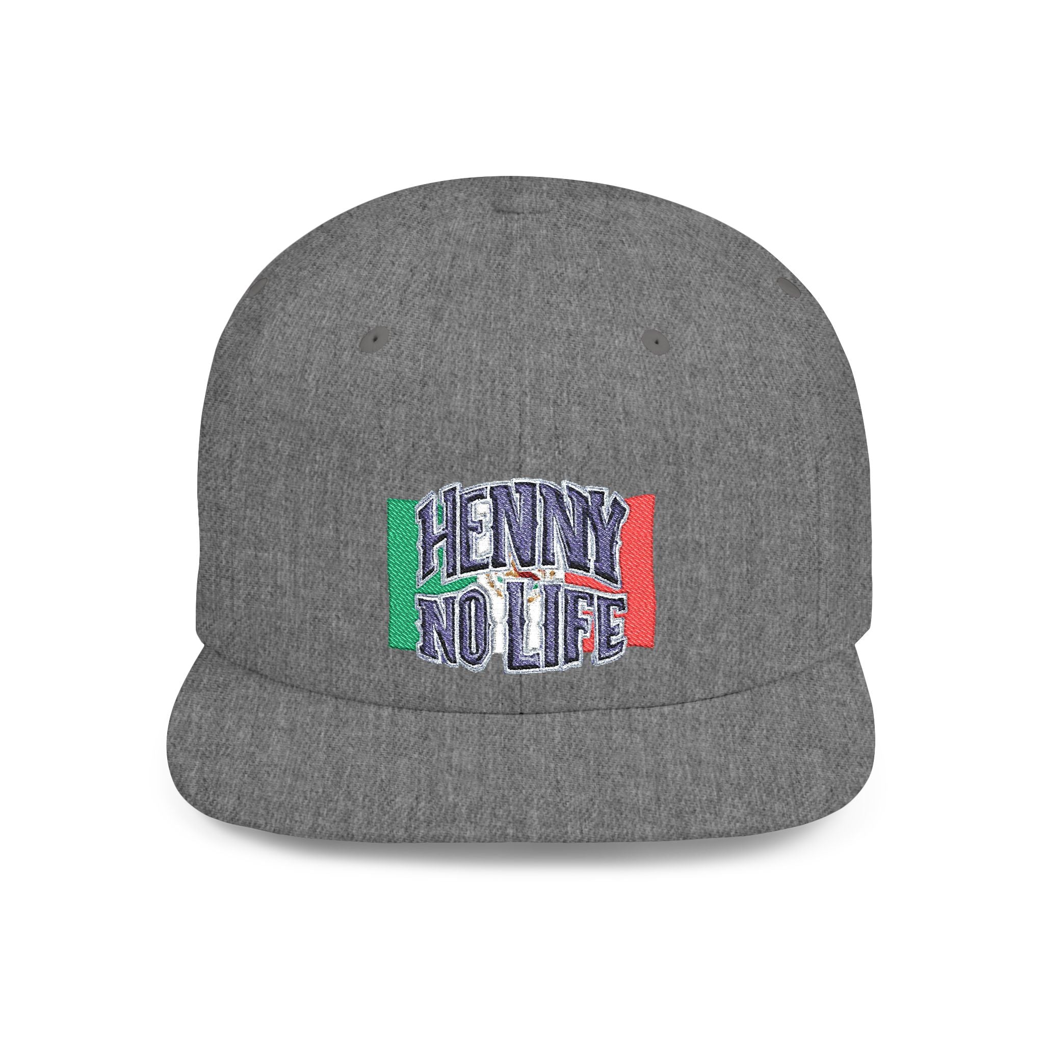 Henny- Flat Bill Snapback Hat — "Henny No Life" Embroidered with Italian Flag Accent