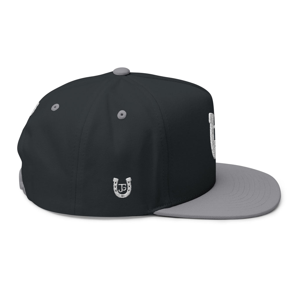 JG-Embroidered Horseshoe Flat Bill Cap — Lucky JG Logo Snapback