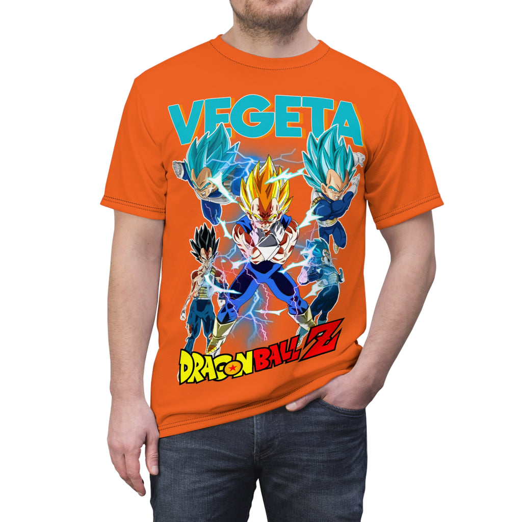 Anime- Vegeta Dragon Ball Z Graphic Tee — Orange All-Over Print