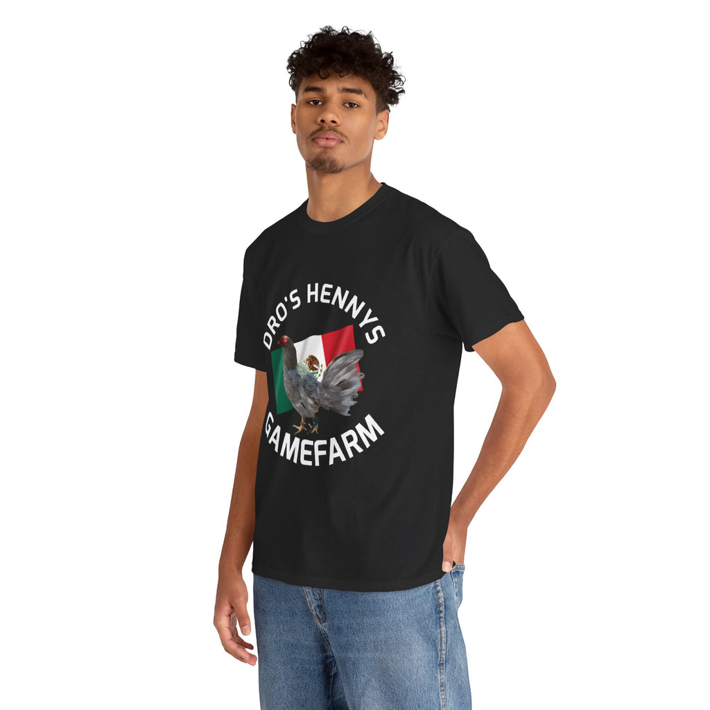 Henny-Gamefowl Tee — "Dro's Henny's Gamefarm" Mexican Flag Rooster Shirt