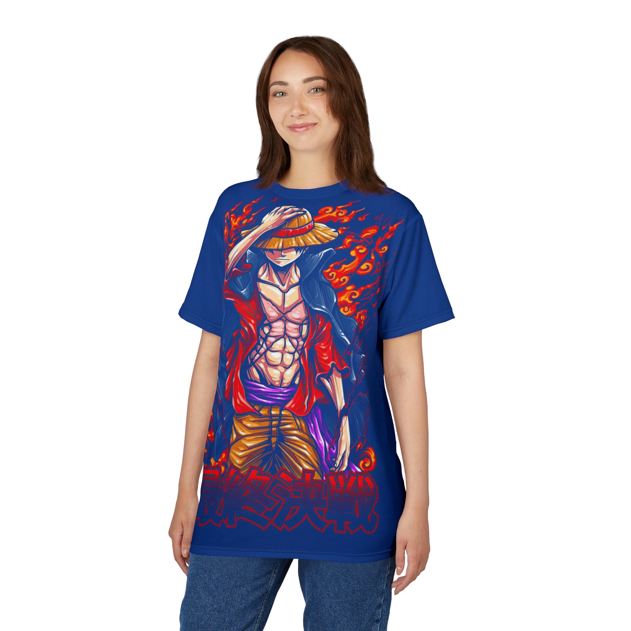 Anime-Flaming Straw Hat Pirate Tee — Anime Luffy Graphic T-Shirt