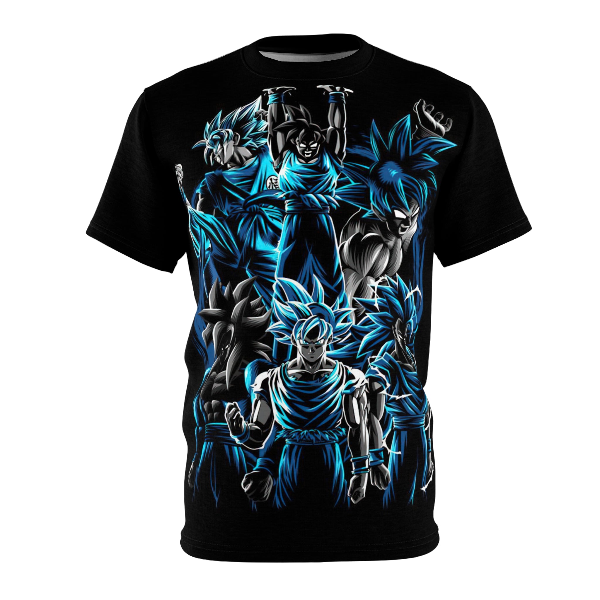 Dragon -Warrior Collage Tee — Blue Neon Anime All-Over Print
