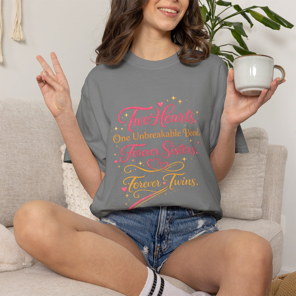 Tiff-Twins Forever T-Shirt — “Two Hearts, One Unbreakable Bond” Sister Twin Tee