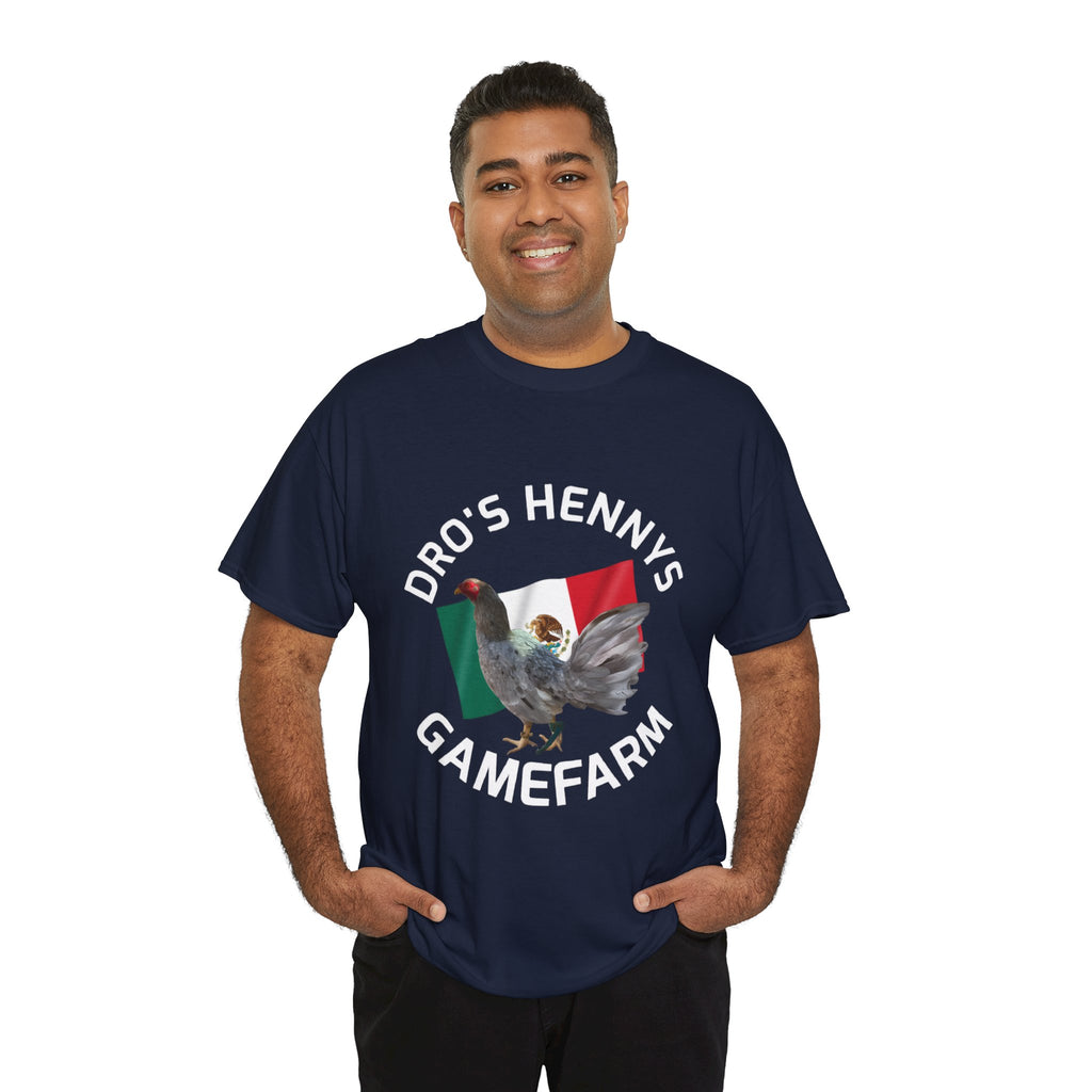 Henny-Gamefowl Tee — "Dro's Henny's Gamefarm" Mexican Flag Rooster Shirt