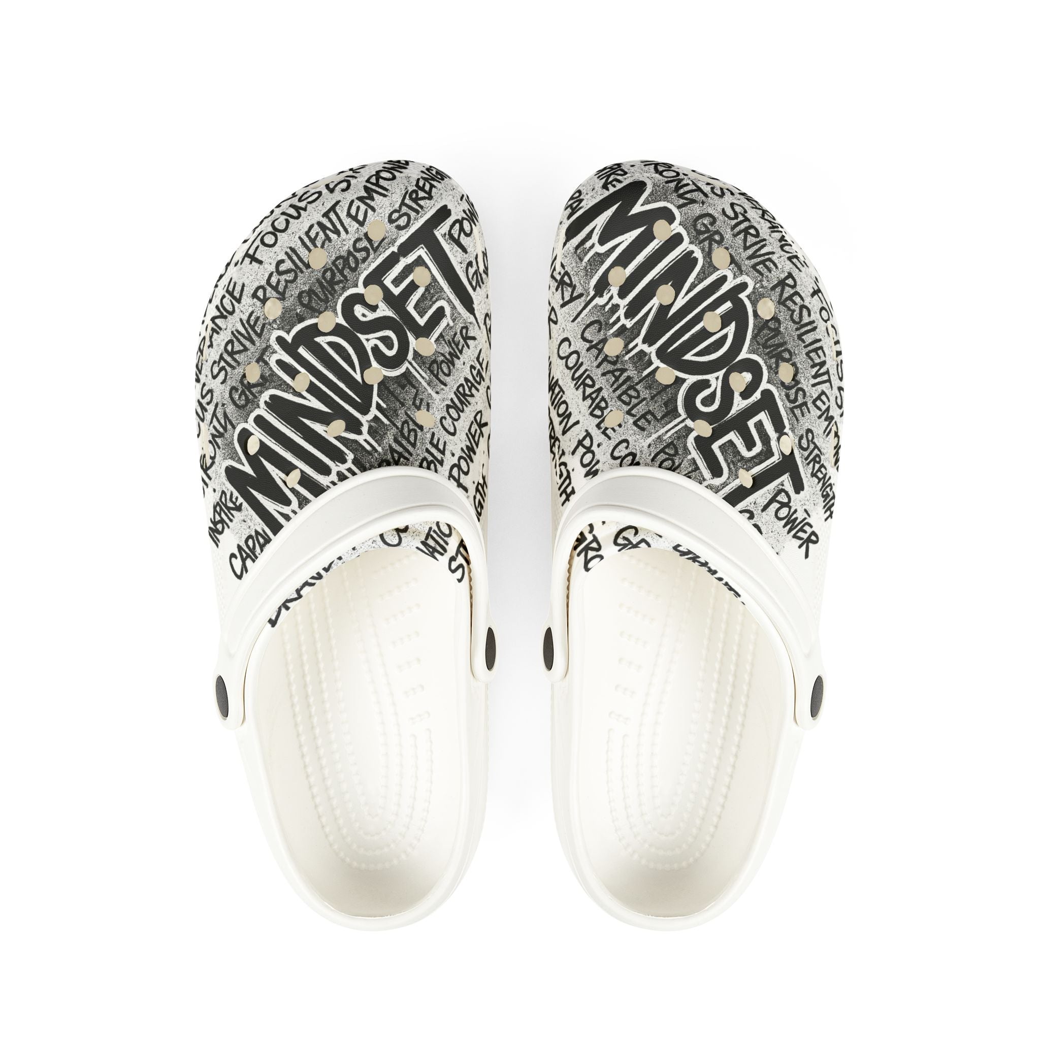 Mindset Graphic Clogs — EVA Foam Comfort Shoes with Motivational Doodle Print