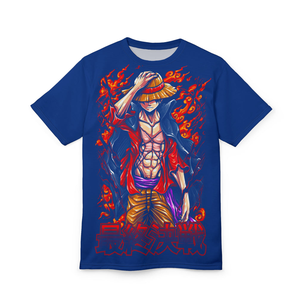 Anime-Flaming Straw Hat Pirate Tee — Anime Luffy Graphic T-Shirt