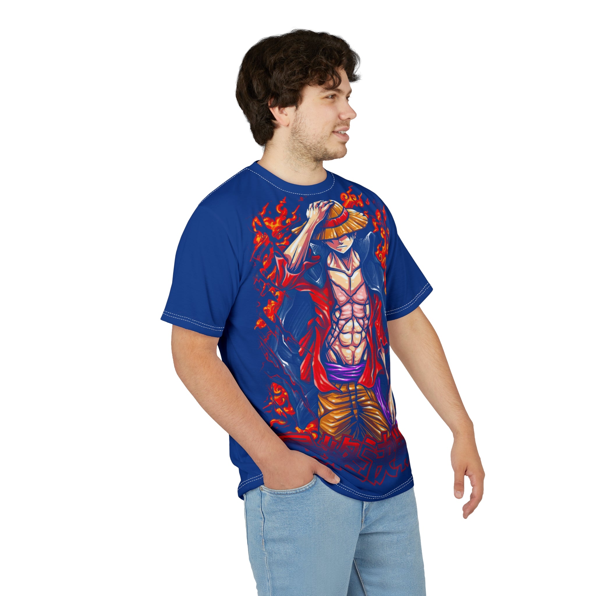 Anime-Flaming Straw Hat Pirate Tee — Anime Luffy Graphic T-Shirt