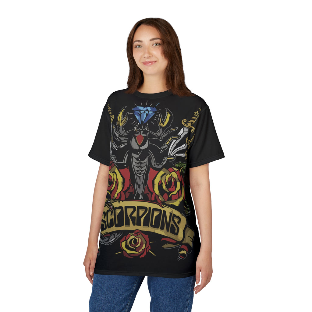 Metal- Tattoo-Style Graphic Tee — All-Over Print Rock Shirt