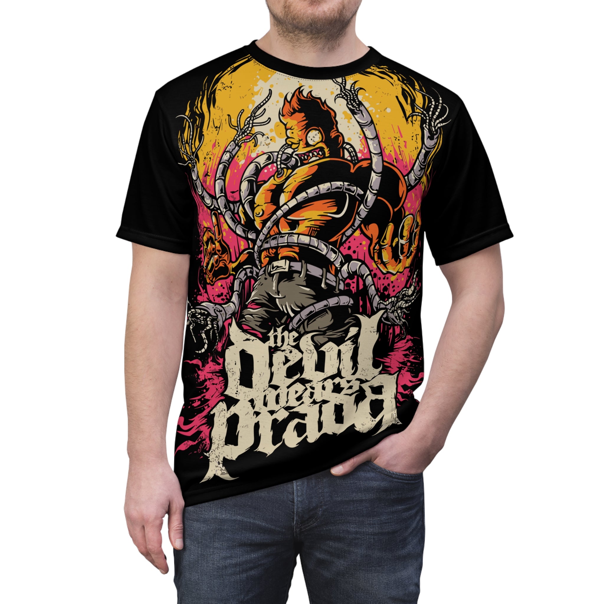Metal- With a Prada Graphic Tee — Bold All-Over Print Band Shirt