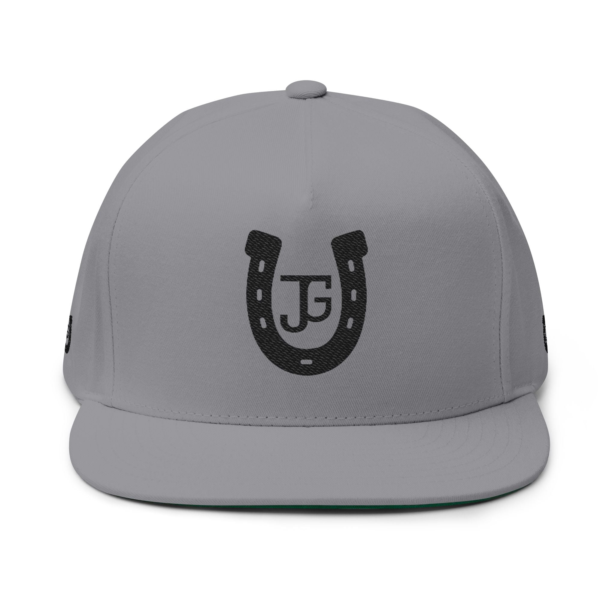 JG-Embroidered Horseshoe Flat Bill Cap — Lucky Initials Snapback