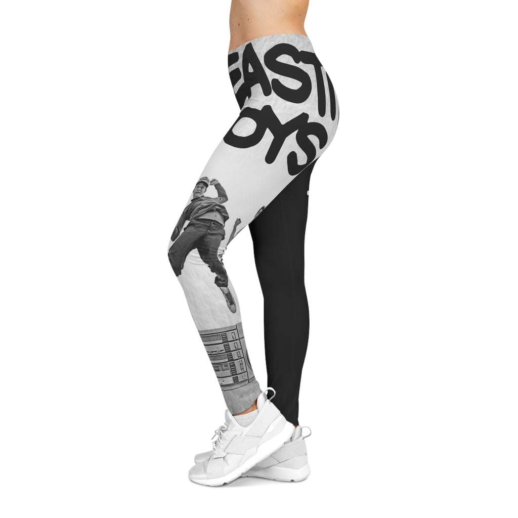 Leggings - Beastie Set-White Graphic Leggings — Retro Hip-Hop Design