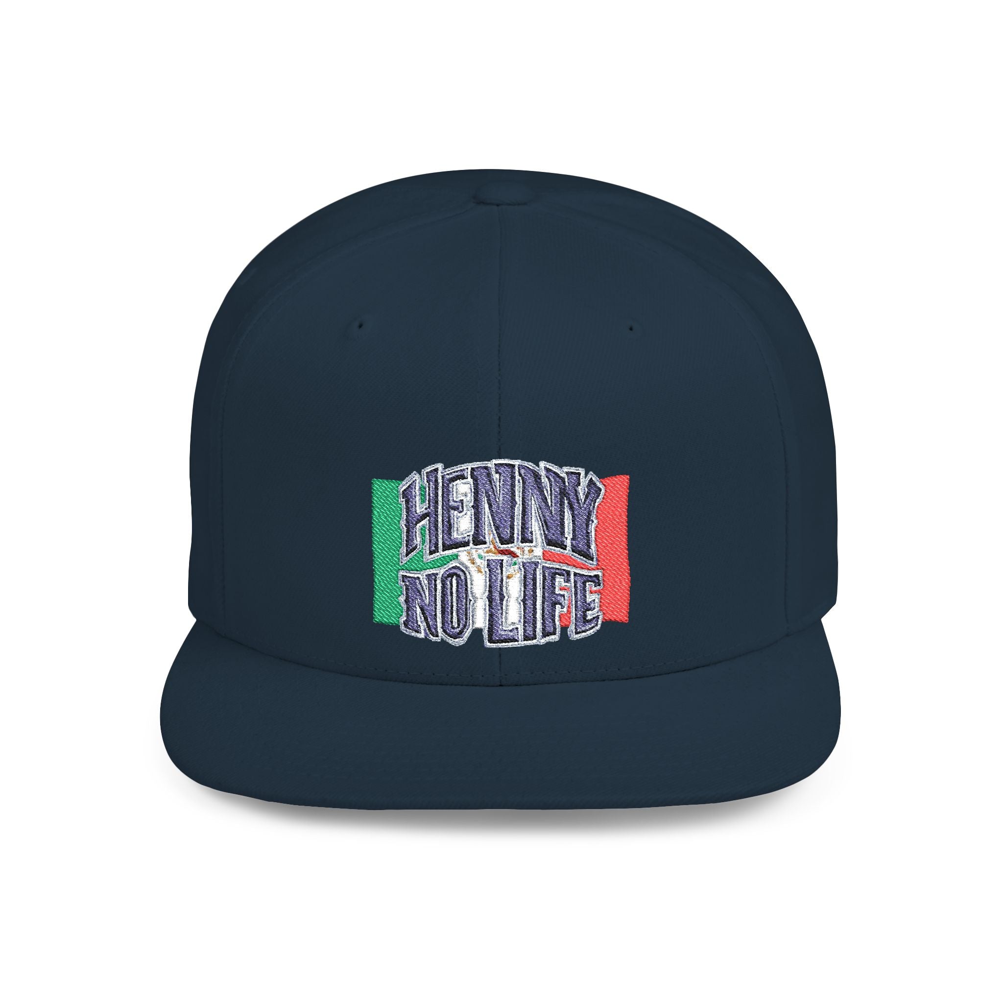 Henny- Flat Bill Snapback Hat — "Henny No Life" Embroidered with Italian Flag Accent