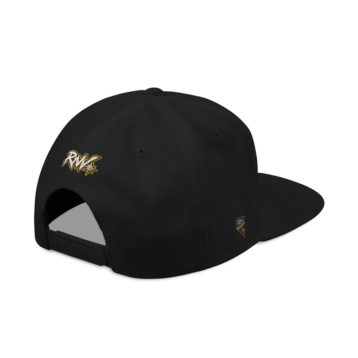 Hat-Embroidered Snapback Hat – Gold Glitter 'RW' Logo Flat Brim Cap